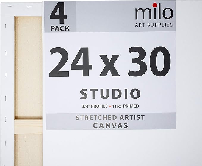 milo Pro Stretched Artist Canvas | 24x30 inch | Pack of 4 | 3/4” inch Thick Studio Profile | Ready to Paint 11 oz Primed Heavy Duty Large Canvas Art Supplies for Painting