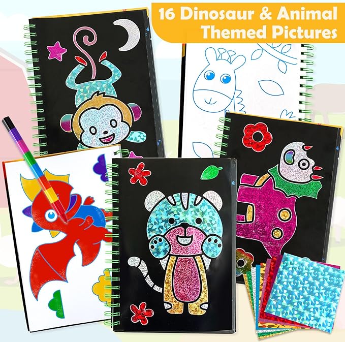 FUNNYB&G Foil Art Craft for Kids - Christmas Crafts Gift Party Favors Stocking Stuffers for Kids Fun Art Supplies Creative Birthday Gift Travel Toys for Girls Boys 4 5 6 7 8 9 Years Old (Dinosaur)