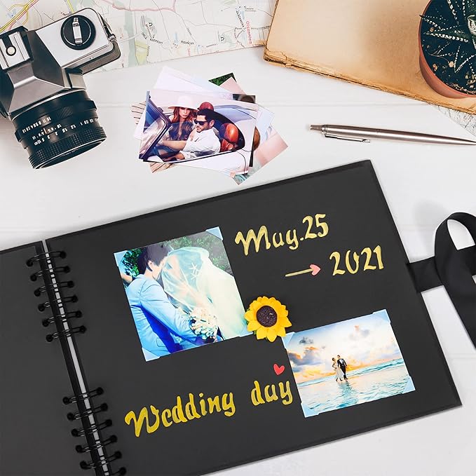 Vienrose Scrapbook Album 80 Pages, DIY Photo Album with Accessories, Black Kraft Paper Memory Book for Wedding, Birthday, Travel, Christmas, Mother’s Day, 11x8 Inches