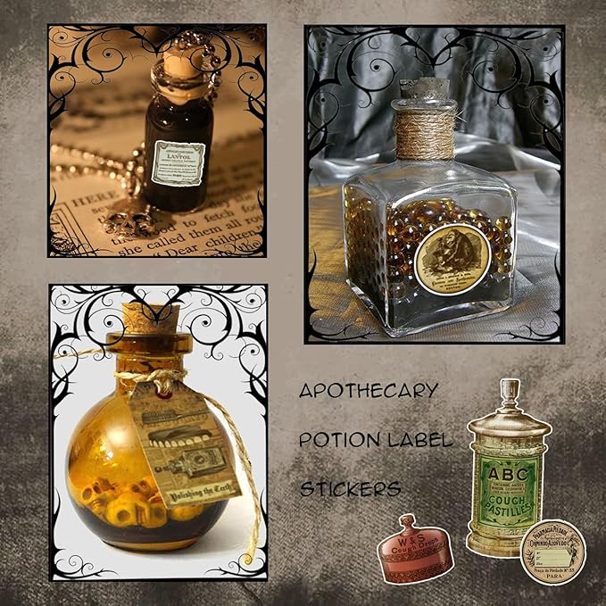 Prstincol 120 Pcs Vintage Apothecary Potion Label Stickers for Journaling, Dark Aesthetic Scrapbook Supplies Ephemera for Junk Journal Bullet Journal DIY Crafts Album Collage