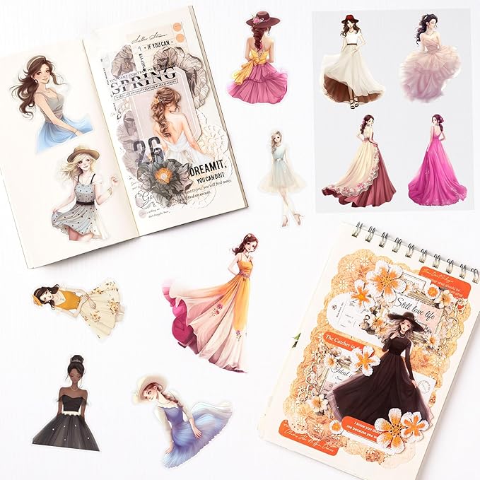 Scrapbook Stickers Set, 60Pcs PET Stickers for Journaling and Scrapbooking, Junk Journal Supplies, Aesthetic Transparent Materials, People Women Ladies Ephemera Planner DIY Arts Craft