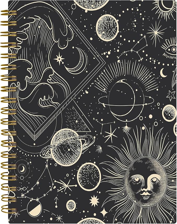 Spiral Journal Notebook,A5 Hardcover Lined Journals for Women 6 x 8.3 in,60 Sheets 120 Pages Thick Paper,Cute College Ruled Writing Notebook for Office Work School(Black Universe Moon)