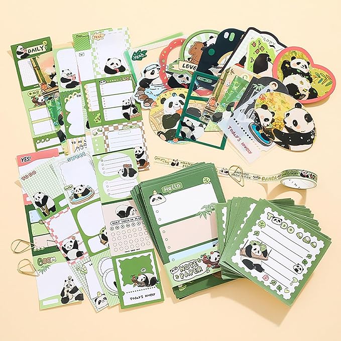 Auguro Cute Panda Scrapbook Kit A6 Grid Notebook Scrapbook Starter Kits for Adults Junk Journal Kit journaling Supplies kit Craft DIY Gift for Adult Teen Girl