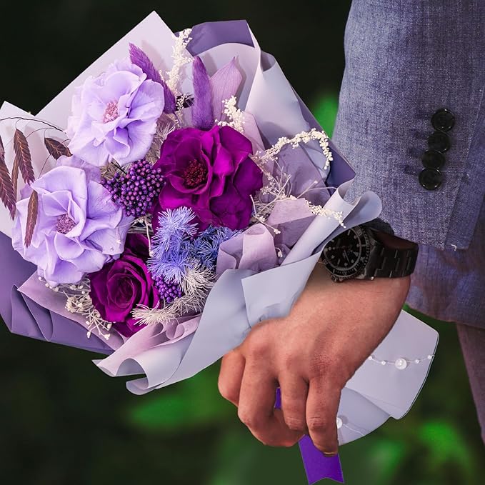 HUACHIPLUS Natural Eternal Flowers Gift: Preserved Flowers Bouquet, Anniversary, Birthday, Mom Gifts for her-Flowers for Delivery Prime-Purple Forever Flower Arrangement (Violet)