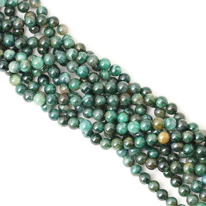 45PCS 8mm Natural Green Mica Gemstone Smooth Surface Round Loose Beads for Jewelry Making 1 String 15 Inches
