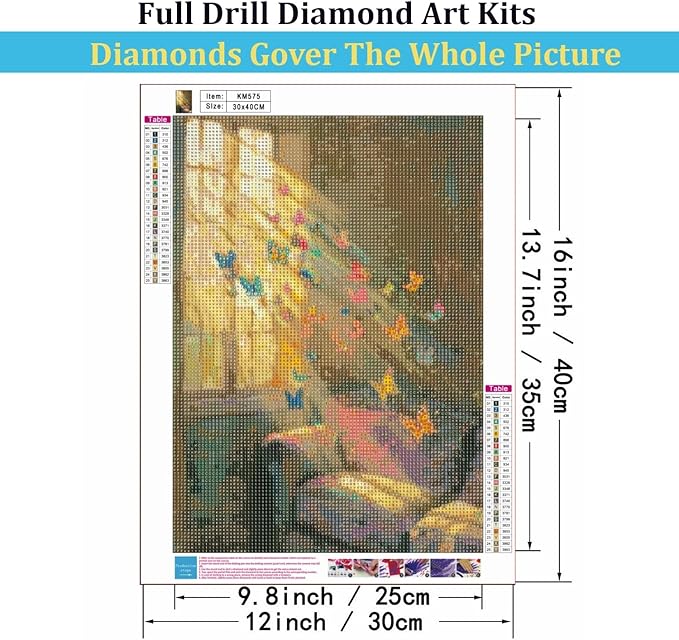Mosaflare 5D Diamond Painting Kits for Adults, Window Butterfly Scene Diamond Art for Beginners, DIY Full Round Drill Paint by Diamonds Dot Gem Art for Adults, Home Wall Decor 12x16 Inch