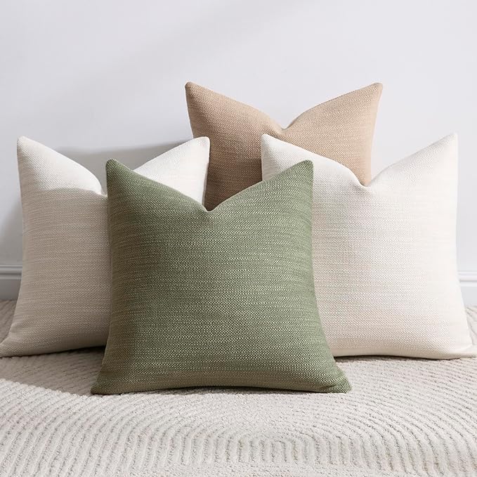 Meekio Set of 4 Linen Look Pillow Covers, Decorative Throw Pillow Covers for Couch, Sofa, Bed & Living Room Decor