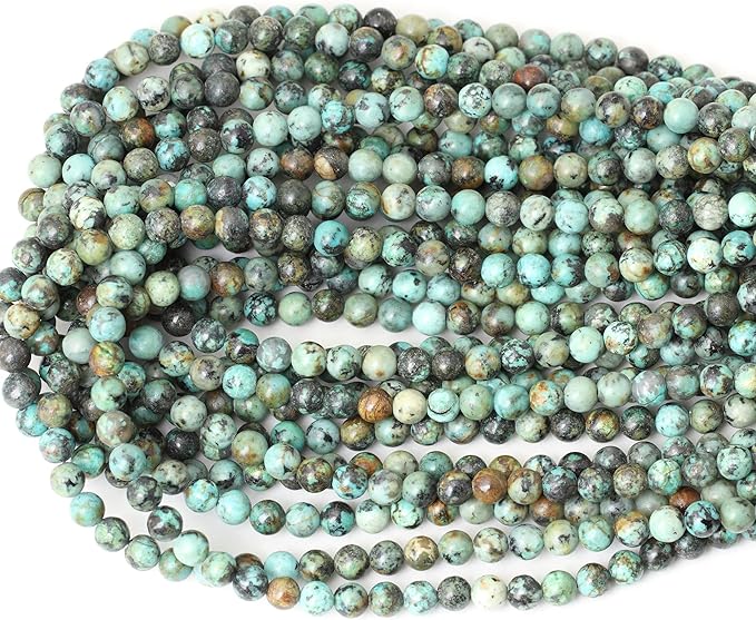60PCS 6mm Natural African Turquoise Stone Gemstone Round Loose Beads for Jewelry Making DIY Bracelet Necklace Materials 1 Strand 15"