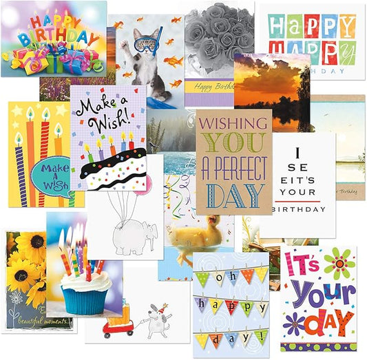 Current Mega Birthday Greeting Card Variety Value Pack – Set of 36 (18 Designs), Large 5 x 7 inches, Envelopes Included