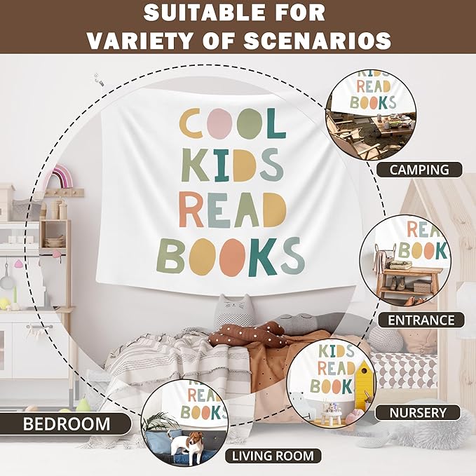 XLDLIOO Cool Kids Read Books Wall Tapestry, Boho Classroom Wall Tapestry Hanging for Home Library, Kids Tapestries Decor Art for Reading Room Corner Nook Classroom 40x30in