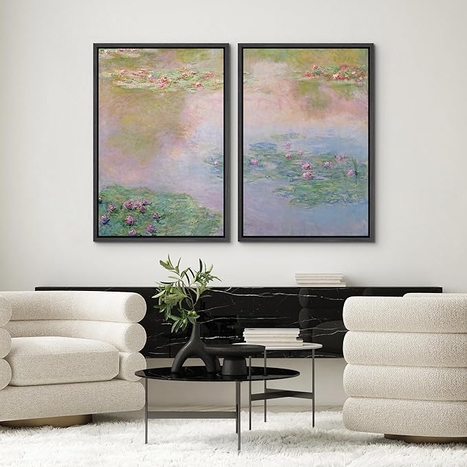 SIGNWIN Framed Canvas Print Wall Art Set Impressionist Water Lily Illustration Modern Art Minimalism Decorative for Living Room, Bedroom, Office - 16"x24"x2 Black