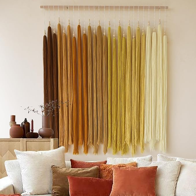 IOWER Macrame Wall Hanging Beads Tassels Decor Boho Yarn Art for Bedroom Living Room or Nursery Aesthetic Bohemian Woven Tapestry for Home 39" W x 45" L