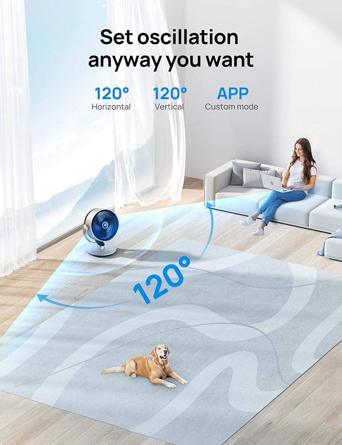 Dreo 16''Height 25dB Quiet Smart Fans for Bedroom, DC Room Fan with Remote, 120°+120° Omni-Directional Oscillating Fan, 6 Modes, 9 Speeds, 12H Timer, Alexa/Google/WiFi/Voice Control, Gold