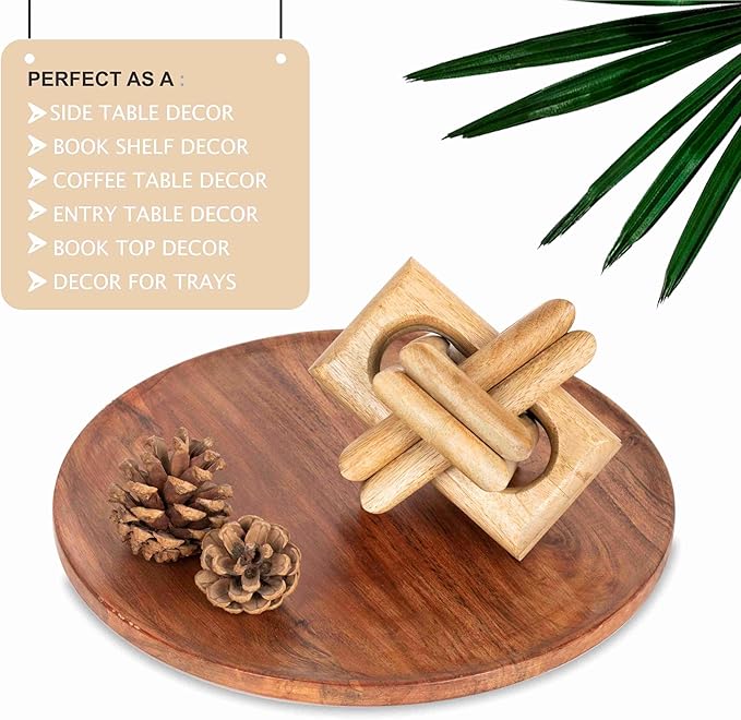 ANONYO Boho Wooden Chain Links Decorative Object for Coffee Table & Shelf | Handmade Mango Wood Knot Sculpture Rustic Modern Arch Décor for Living Room, Entryway, Console, Office Home Accent (Natural)