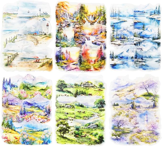 Large Scenery PET Sticker Set, 60Pcs Nature and Countryside Stickers for Scrapbooking, Journaling, DIY Crafts, and Art Supplies
