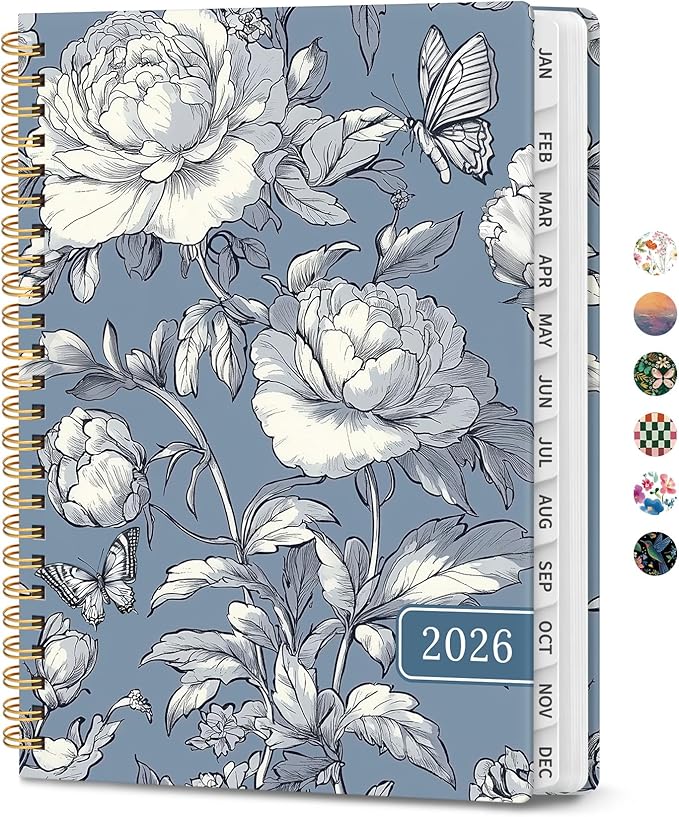 2026 Planner, Weekly and Monthly Calendar Planner for Women, Jan 2026 - Dec 2026, Hardcover Planning Agenda book with Tabs, Spiral Bound, Inner Pocket, Perfect for School Office Supplies, 6.3" x 8.5" - Butterfly Peony
