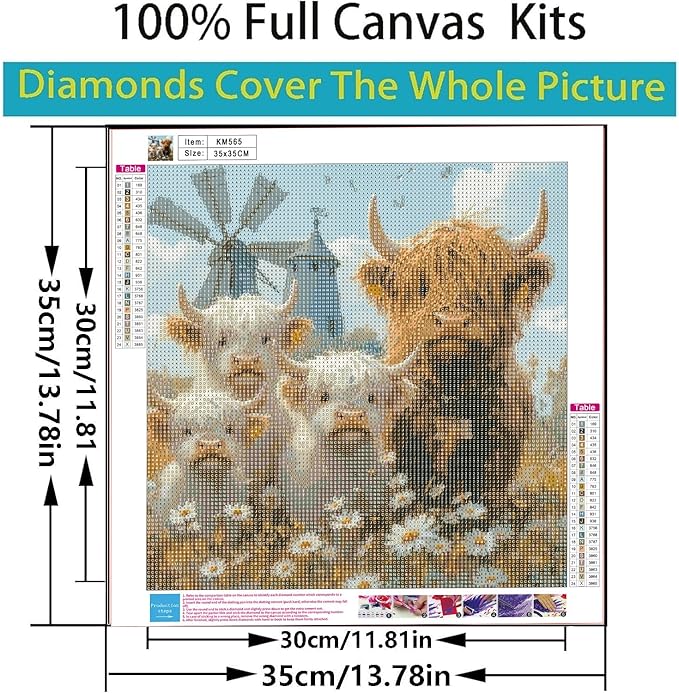 CSZPPQAF 5D Cow Diamond Painting Kits for Adults, Highland Cow Family Diamond Art Kits for Adults Beginner, DIY Full Drill Gem Art Paint by Diamonds Dots Crafts Kits for Home Decor 13.7x13.7Inch