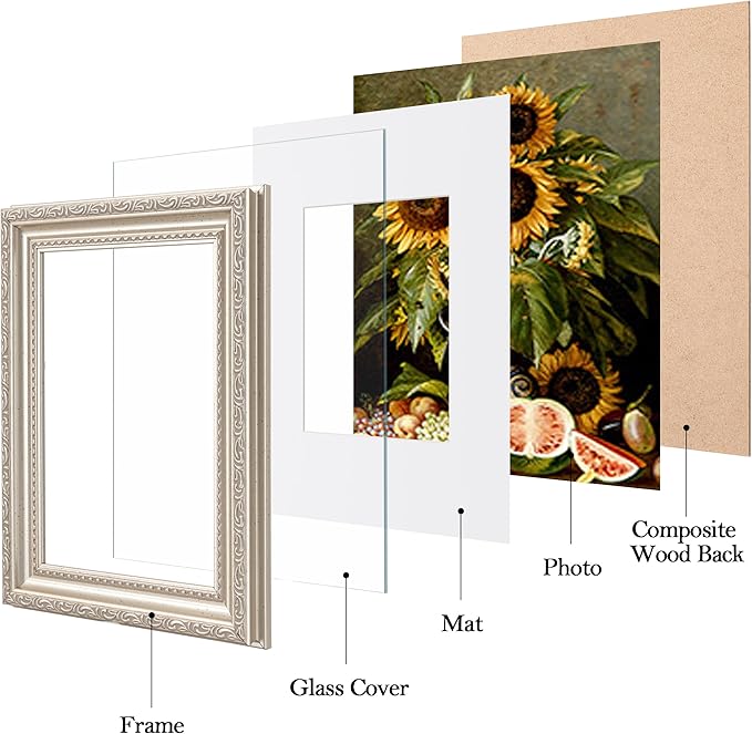 eletecpro 5x7 Picture Frames Set of 4, 5 x 7 Vintage Photo Frames with Glass, Displays 4x6 Photo with Mat or 5x7 without Mat for Tabletop or Wall Decor, Silver Beige