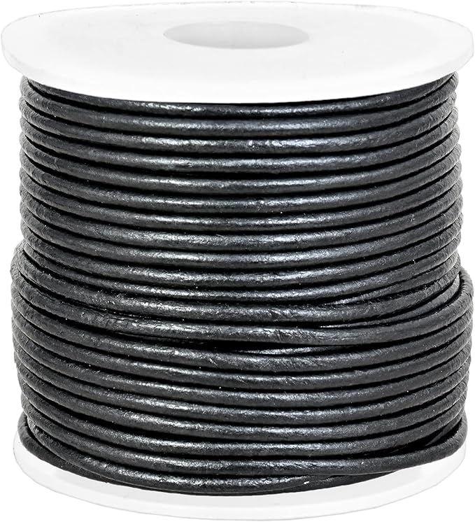 GENIQUE Real/Genuine Round Leather String Cord for Necklace, Bracelets, Jewelry, Kumihimo Braiding, DIY Projects (20 Metres) (1.5mm, Gunmetal Metallic)