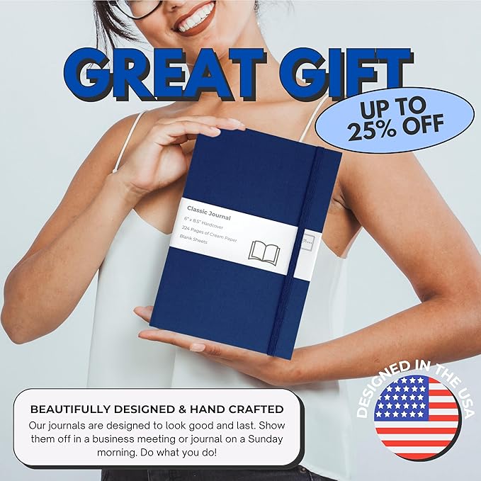 Portage Blank Hardcover Aesthetic Notebook Writing Journal – Bleed-Proof Paper Notepad for Journaling, High GSM, A5 Notebook, Cream Pages - Navy Blue, 6 x 8.5 Inches, 224 Pages