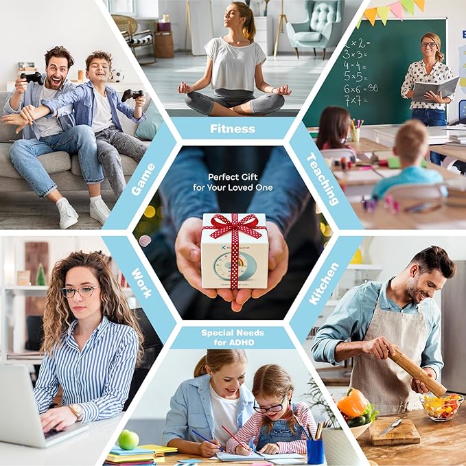 Visual Timer for Kids, 60-Minute Countdown Timer for Classroom Office Kitchen, Desk Timer Kids Time Management Tools with Silent Operation, Pomodoro Time Rainbow Pattern (Aquamarine)