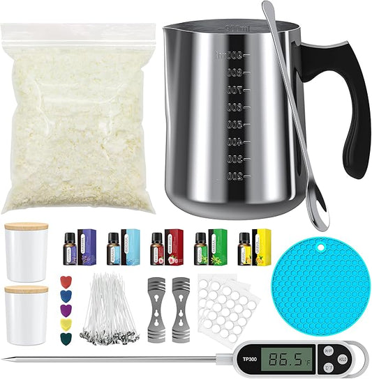 Ohcans Candle Making Kit Supplies, Soy Wax DIY Candle Making for Adults, with 900ml Candle Make Pouring Pot,Candle Jar Candle Wicks, Wicks Sticker, Wicks Holder, Thermometers