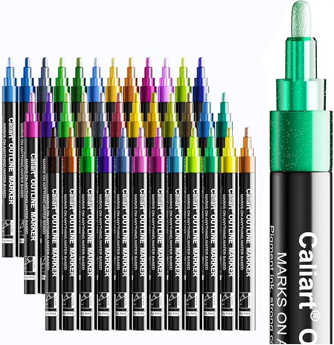 Caliart Stocking Stuffers for Kids Teen Girls, 36 Colors Outline Markers Shimmer Glitter Pens, Christmas Tween Teen Girl Gifts Trendy Stuff, Art Supplies for 6-8-10-12 Year Old Cool Fun Craft Drawing