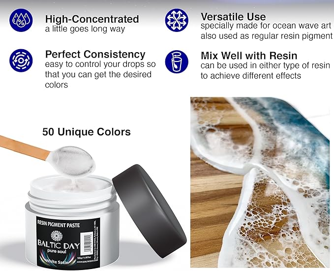 BALTIC DAY 50 Color Epoxy Pigment Paste Set – Opaque Resin Colorant, High Concentration Epoxy Dye & Mica Powder for Resin Art, Jewelry Making, Tumblers, Coasters, River Tables & DIY Crafts