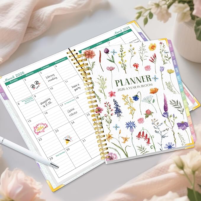 GuassLee 2026 Planner, Weekly and Monthly Planner from January 2026-December 2026, 6.1"x8.4" Aesthetic Agenda Book Planner with Back Pocket, Stickers, Coated Tabs, A5 Size