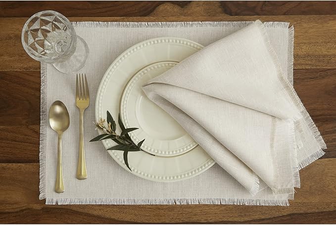Solino Home Light Natural Linen Napkins Set of 4-100% Pure Linen Cloth Washable Dinner Napkins 20 x 20 Inch for Spring, Easter - Fringe