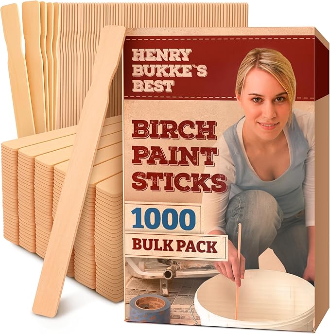Henry Bukke's Best Birch Paint Sticks, 1000 Bulk Pack, 12 Inch – Clean & Smooth for Automotive, Industrial, Beauty, Art & Craft Projects, Made in USA