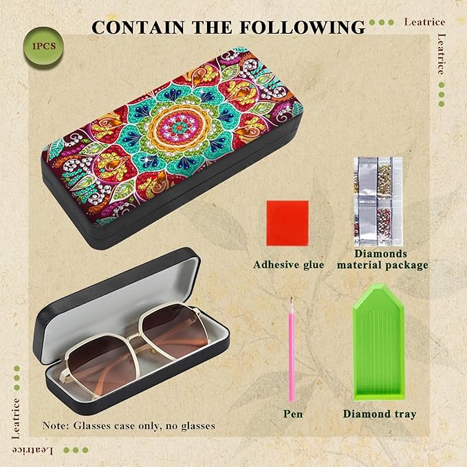Leatrice Mandala Diamond Art Kits for Adults Small Diamond Painting Kit Gem Art Paint by Diamonds Dot Eyeglass Case Hard Shell 5d Diamond Art DIY for Beginner Women