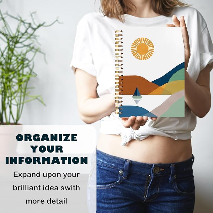 BearCake Boho Sun Mountain Spiral Notebook,I freaking love Sailing and Canoeing Sun and sailboat retro journal,Hardcover Spiral Notebook 5.5x8.3