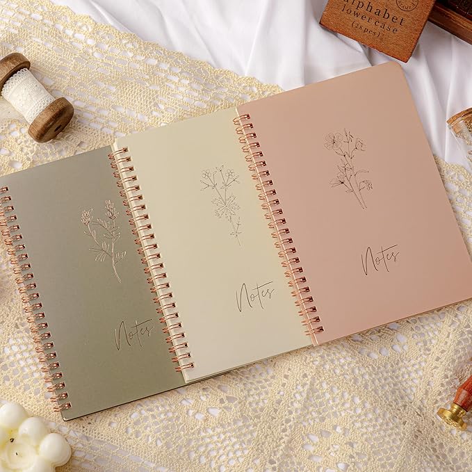 3 Pcs Spiral Notebooks For Women - Aesthetic College Ruled Journal/Notebook with Large Pockets & 7mm 60 Sheets Lined Pages - for School and Office Supplies（A5, 5.7" x 8.3"）