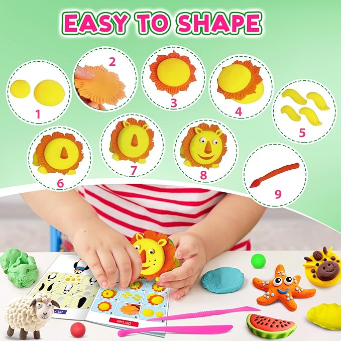 Air Dry Clay 24 Colors, Modeling Magic Clay Set with 5 Sculpting Tools, Gift for Ages 3-12 Boys and Girls
