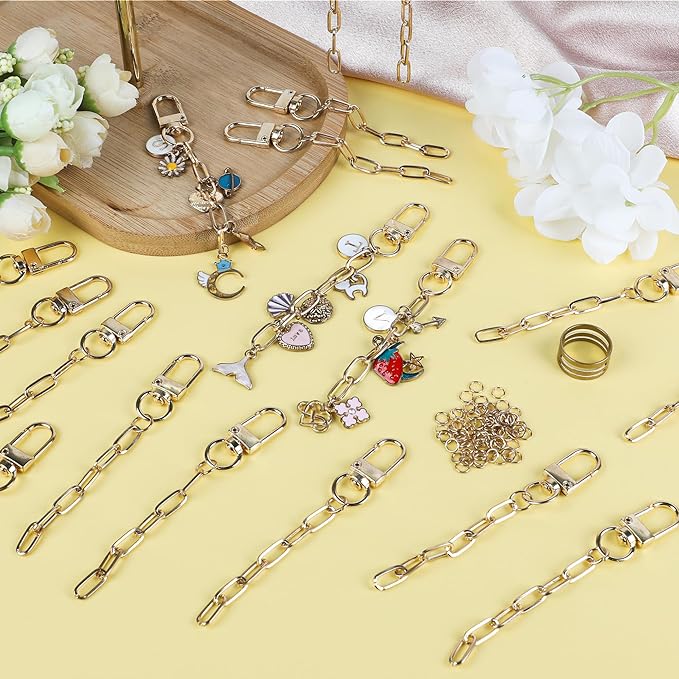 Starry 126Pcs Keychain Making Kit DIY Bag Charm Kit 25 Set Keychain Clips with Extender Chain Bulk 100 Jump Ring for Jewelry Bags Accessories DIY Craft Supplies
