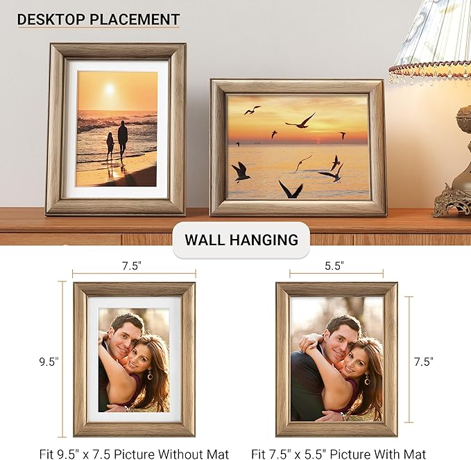 Heimlove 6x8 Picture Frame,6 x 8 Solid White Oak Photo Frame with Tempered Glass,6"x8" Handcrafted Wood Frame Matted to 5x7 Photos for Wall or Tabletop Family picture Display,3 Pack