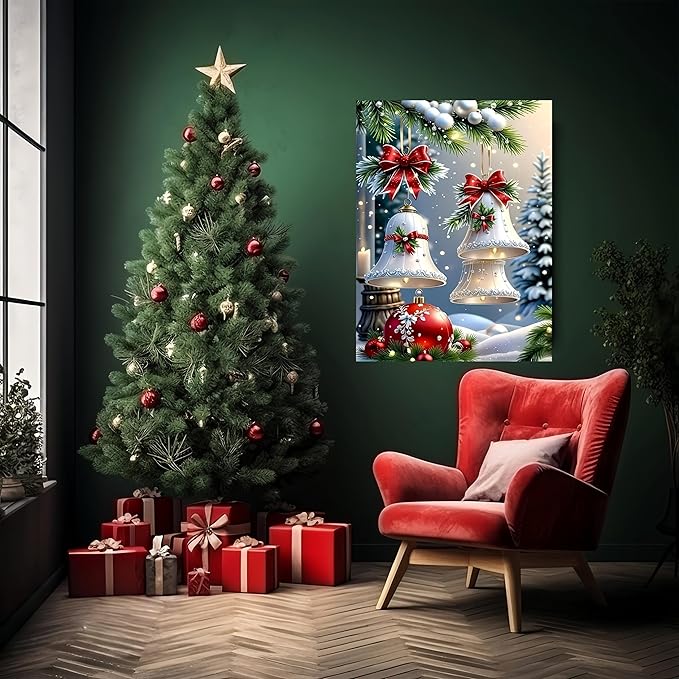 Christmas Bell Painting by Numbers Kit for Adults Beginner,Paint by Numbers Easy for Adults,Winter Landscape Adult Paint by Number Kits on Canvas,Number Painting Oil Painting Home Wall11.8X15.8 Inch