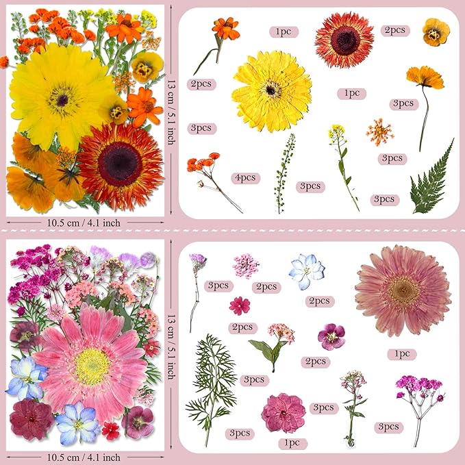 100 Pcs Big Dried Pressed Flowers for Resin Molds, Real Natural Bulk Dry Wildflowers Leaves Perfect for Epoxy, DIY Crafts, Nails, Soap Candles Jewelry Making, and Home Decor