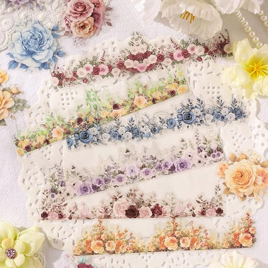 90 Pieces Vintage Floral Frame PET Scrapbook Stickers, 6 Pack Aesthetic Background Window Frames Decorative Stickers for Scrapbooking Planner Junk Journal Supplies Collage