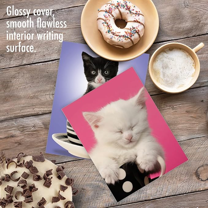 The Best Card Company - 10 Adorable Blank Cat Cards (4 x 5.12 Inch) - Cute Pet Kittens, Assorted Bulk Notecard Set - Cup-Cats M3969