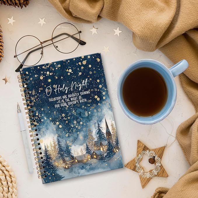 XNXLDYLH Christian Christmas Village Notebook Journal, O Holy Night Church Spiral Notebook, Bible Study Prayer Journals Notebooks for Women, Christmas Christian Office School Supplies Gifts, 5.5x8.3In