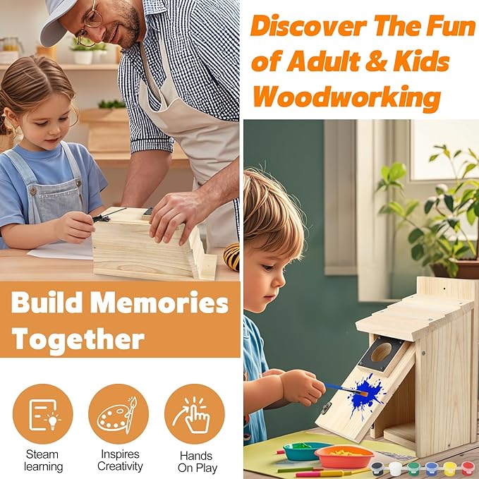 2 Pack Wood Bird Houses for Outside with Paint Set for Bluebird Finch Swallow Wren Chickadee, Crafts & DIY Birdhouse Kits for Adults & Kids to Build