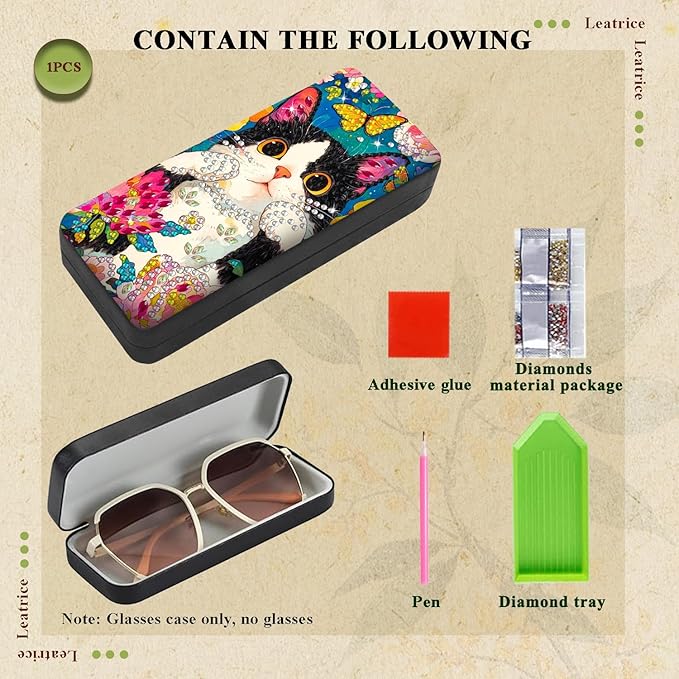 Leatrice Cat Diamond Art Kits for Adults Small Diamond Painting Kit Eyeglasses Case Gem Art Paint by Diamonds Dot 5d Diamond Art DIY for Beginner Women