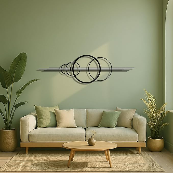 Modern Geometric Metal Wall Art – Abstract Circle Sculpture, Minimalist Wall Decor for Living Room, Bedroom, Office – 3D Metal Design, Large Contemporary Wall Hanging – Modern Home Decor – Great Gift Idea, Christmas Gift (30"x9")