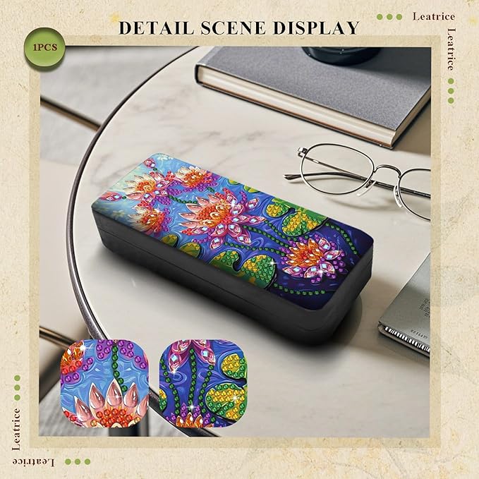 Leatrice Flower Diamond Art Kits for Adults Small Diamond Painting Kit Gem Art Paint by Diamonds Dot Eyeglasses Case 5d Diamond Art DIY for Beginner Women Lotus