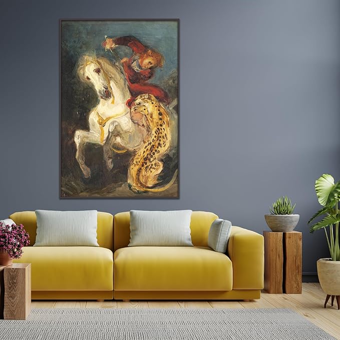 Eugene Delacroix Canvas Wall Art Rider Attacked By A Jaguar Poster Famous Master Oil Painting Print Room Aesthetic Decor Home Office Classroom Wall Decor Unframed(24x36inc/60x90cm)