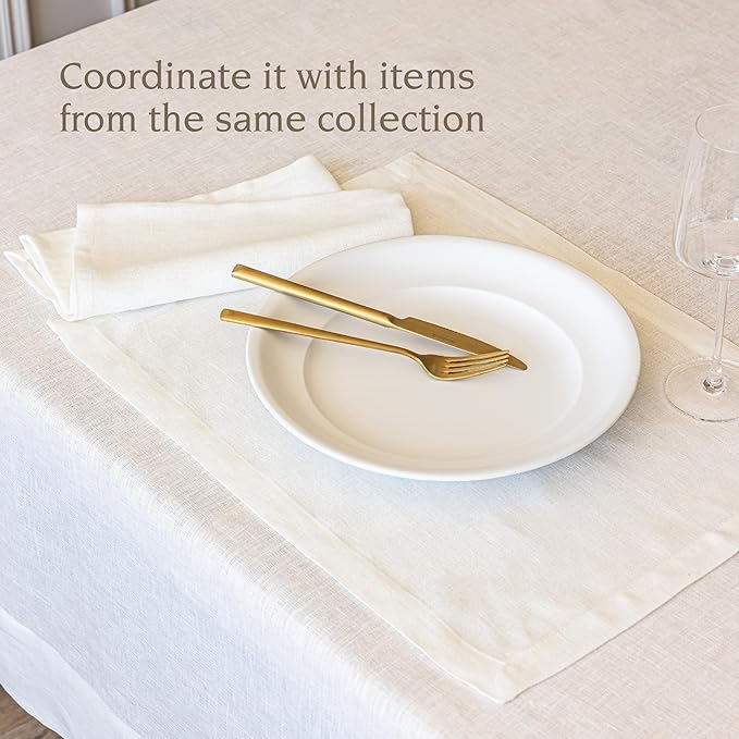 Over&Back Set of 4 Washed 100%-Linen Woven Placemats - Colorful Dining Table Mat - Machine Washable - Kitchen and Home Decor - Ivory