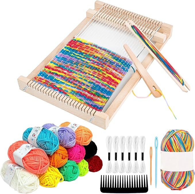 Wooden Weaving Loom Kit for Kids,Arts and Crafts Weaving Loom with Colorful Weaving Yarns,11.4" x 7.5" Mini Frame Looms for DIY Tapestry,Coaster,Art Projects,DIY Weaving Kit for Beginners and Adults