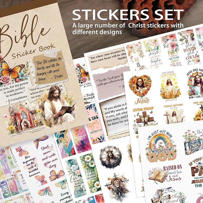 Christian Sticker Book, 28 Sheets 353 Pcs Inspirational Bible Stickers for Water Bottle Journaling Scrapbook Laptop, Christian Gifts